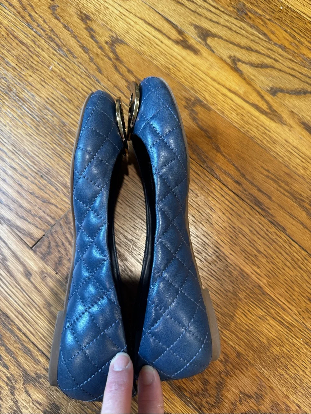 Tory Burch Women's Blue Quilted Leather Logo Ballet Flats size 6